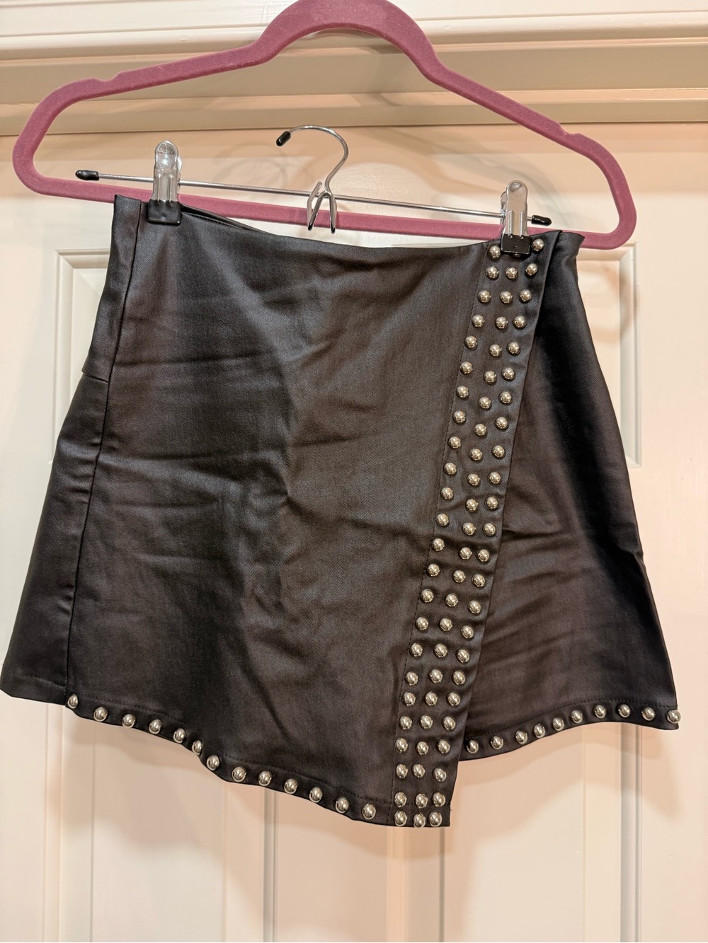 Black Studded Faux Leather Mini Skirt